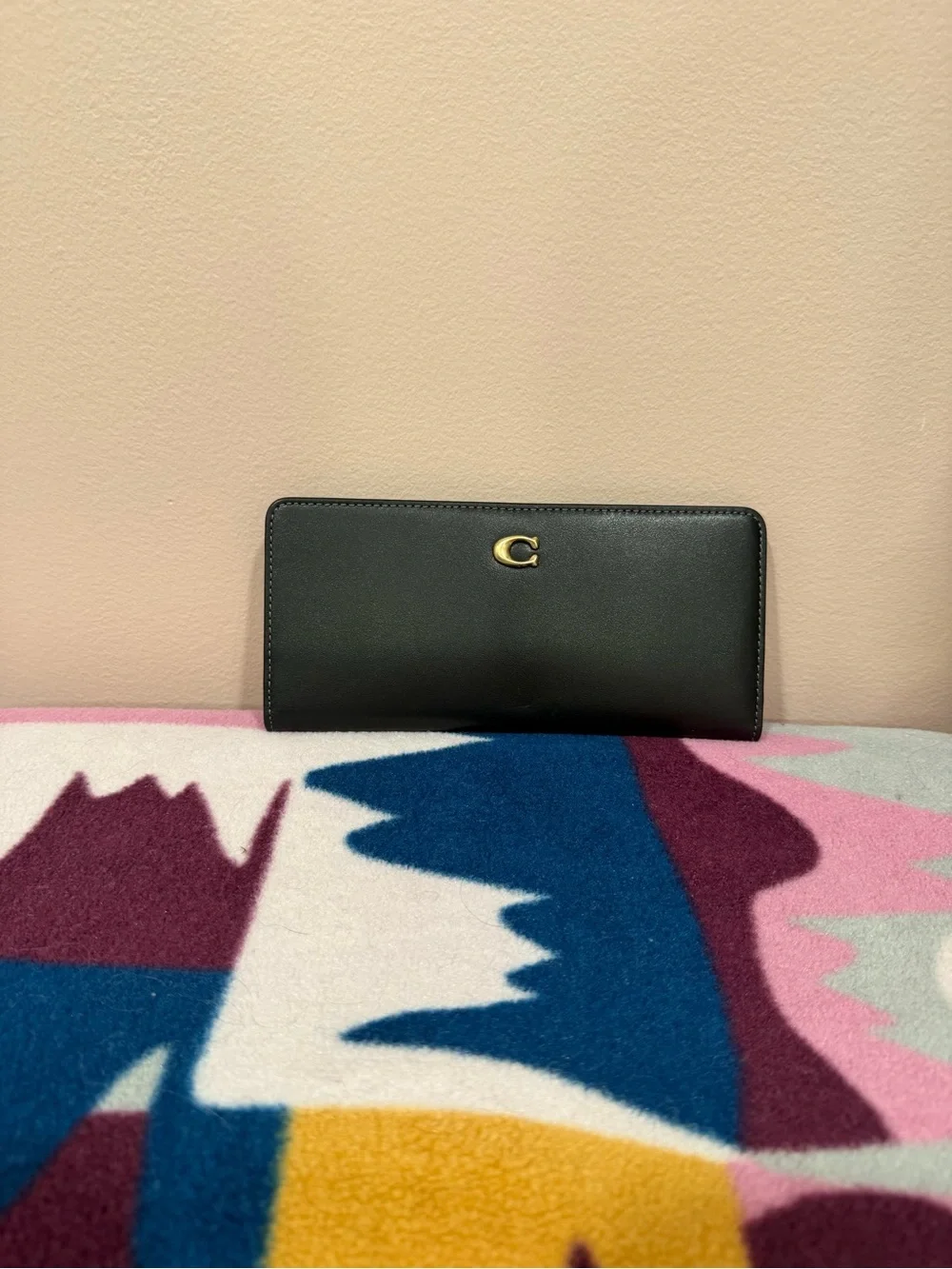 Coach Black Leather Continental Wallet with Gold 'C' Accent